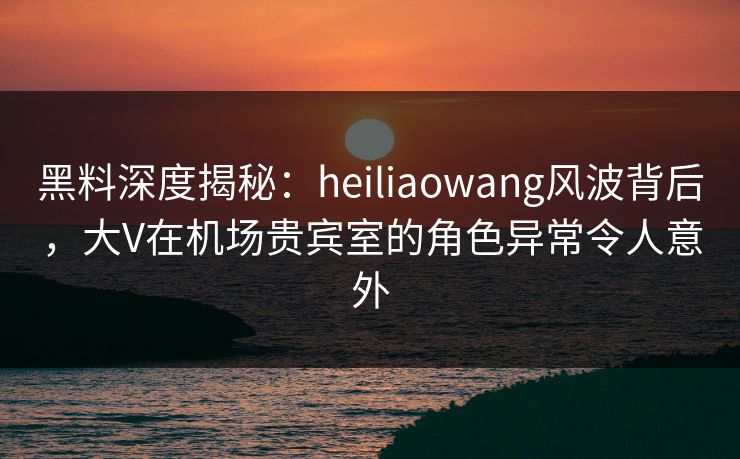 黑料深度揭秘：heiliaowang风波背后，大V在机场贵宾室的角色异常令人意外